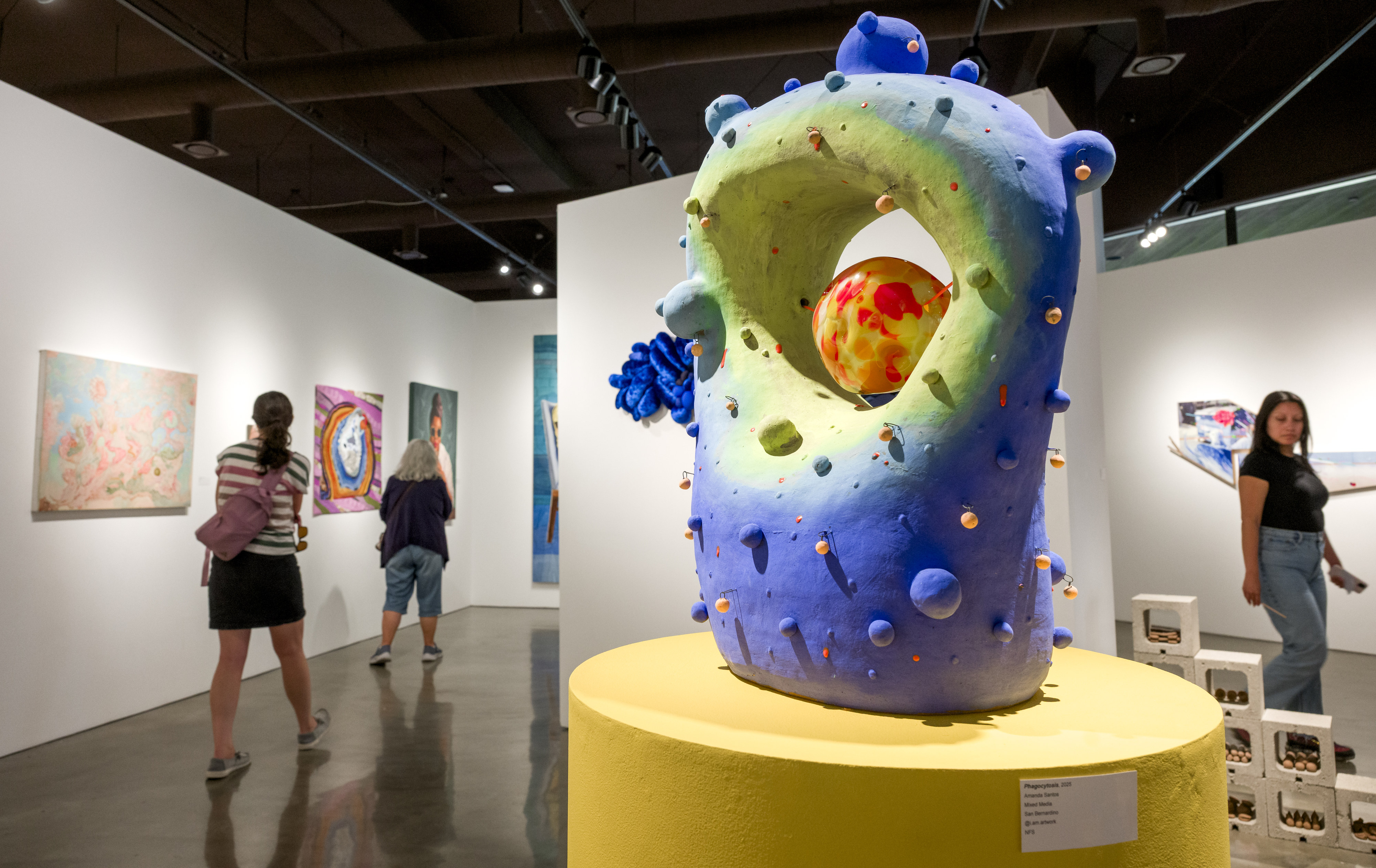 âPhagocytosis,â center, a mixed-media piece by San Bernardino artist Amanda...