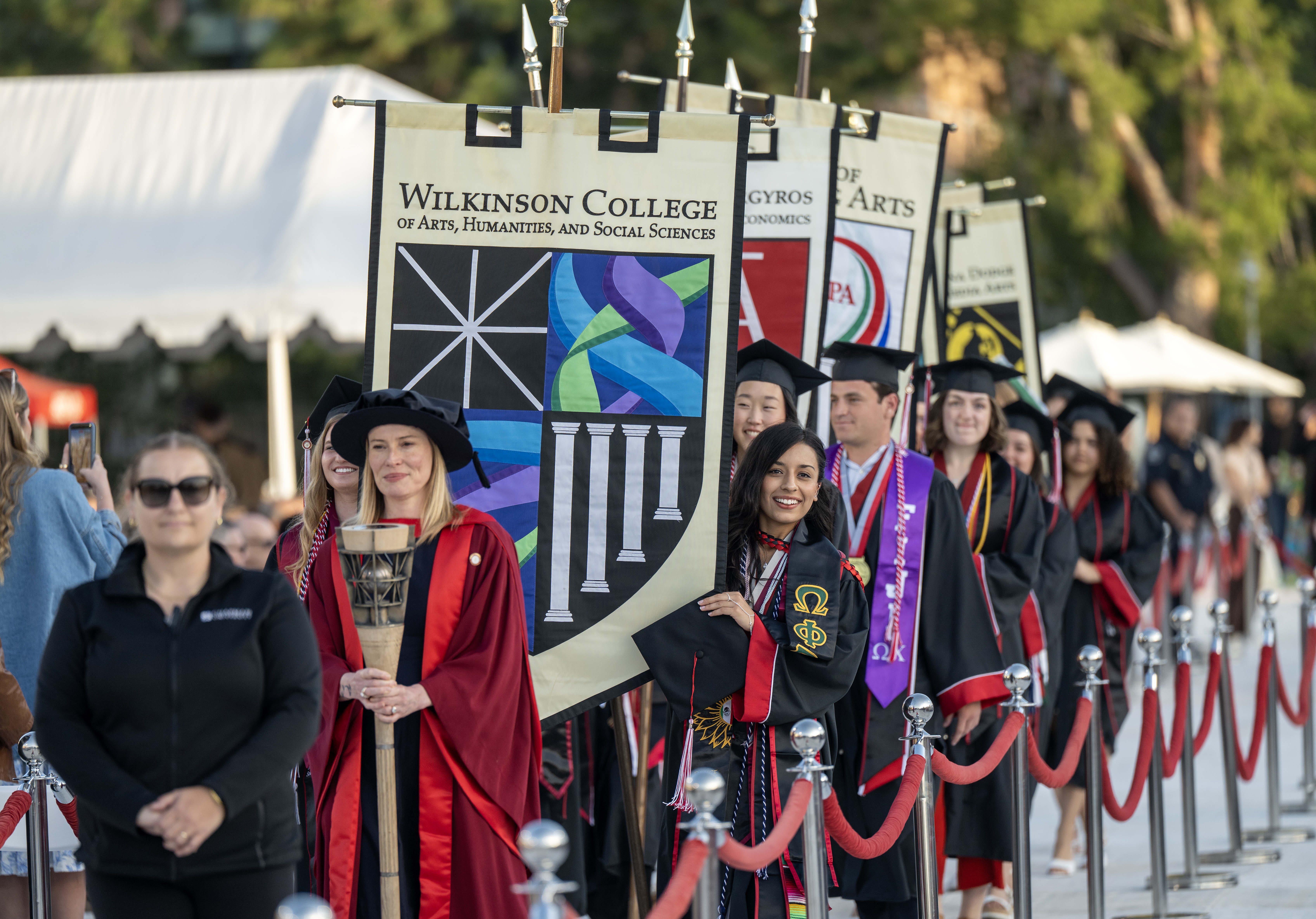 Gonfalons, representing the schools and colleges of Chapman University, as...