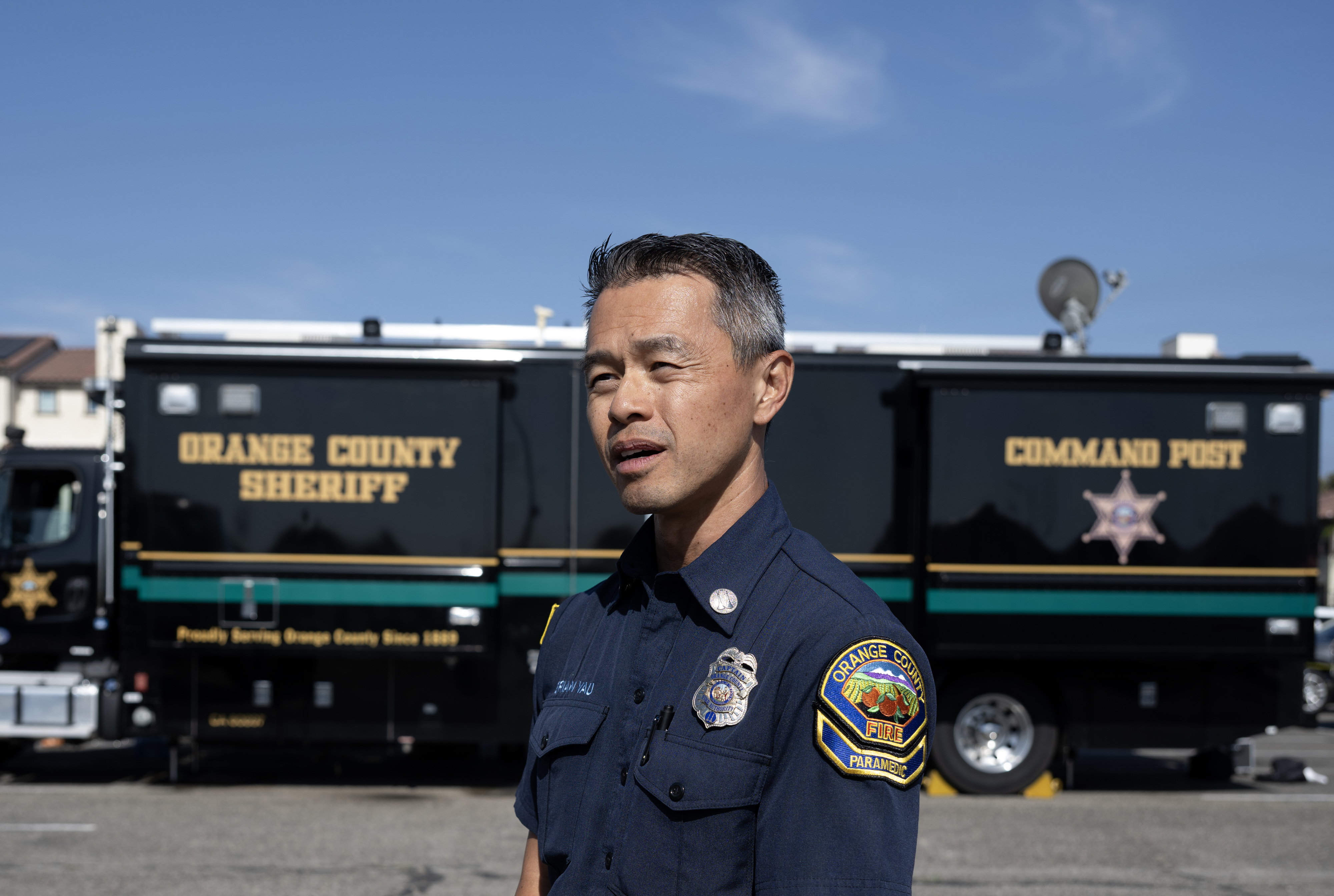 Capt.Brian Yau, with the Orange County Fire incident management team,...
