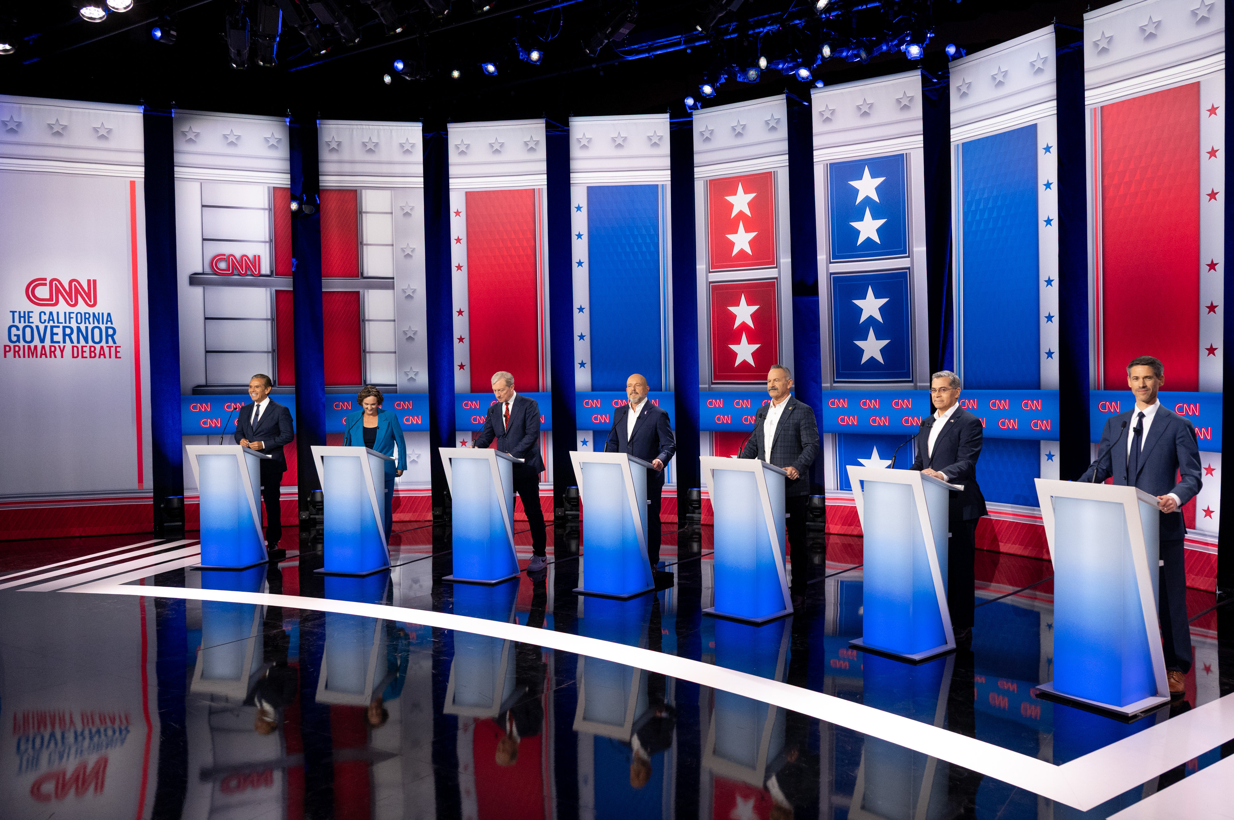 L to R; Antonio Villaraigosa, Katie Porter, Tom Steyer, Steve...