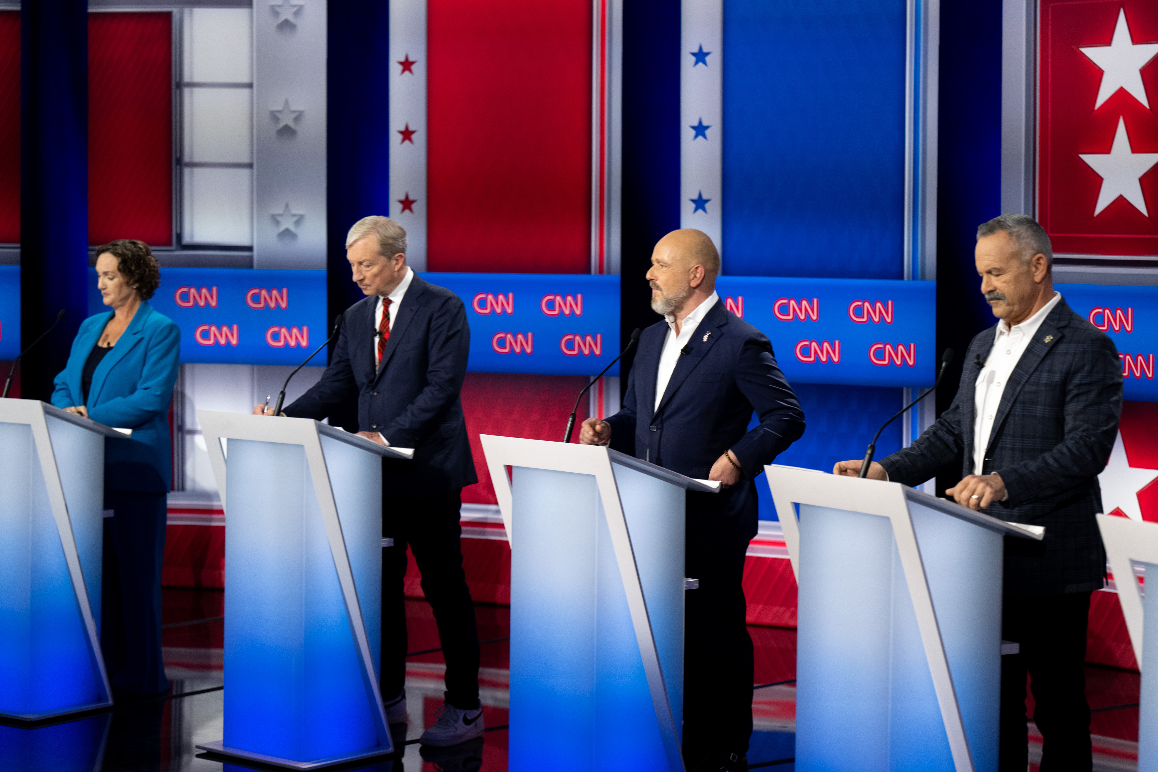 L to R; Katie Porter, Tom Steyer, Steve Hilton, and...