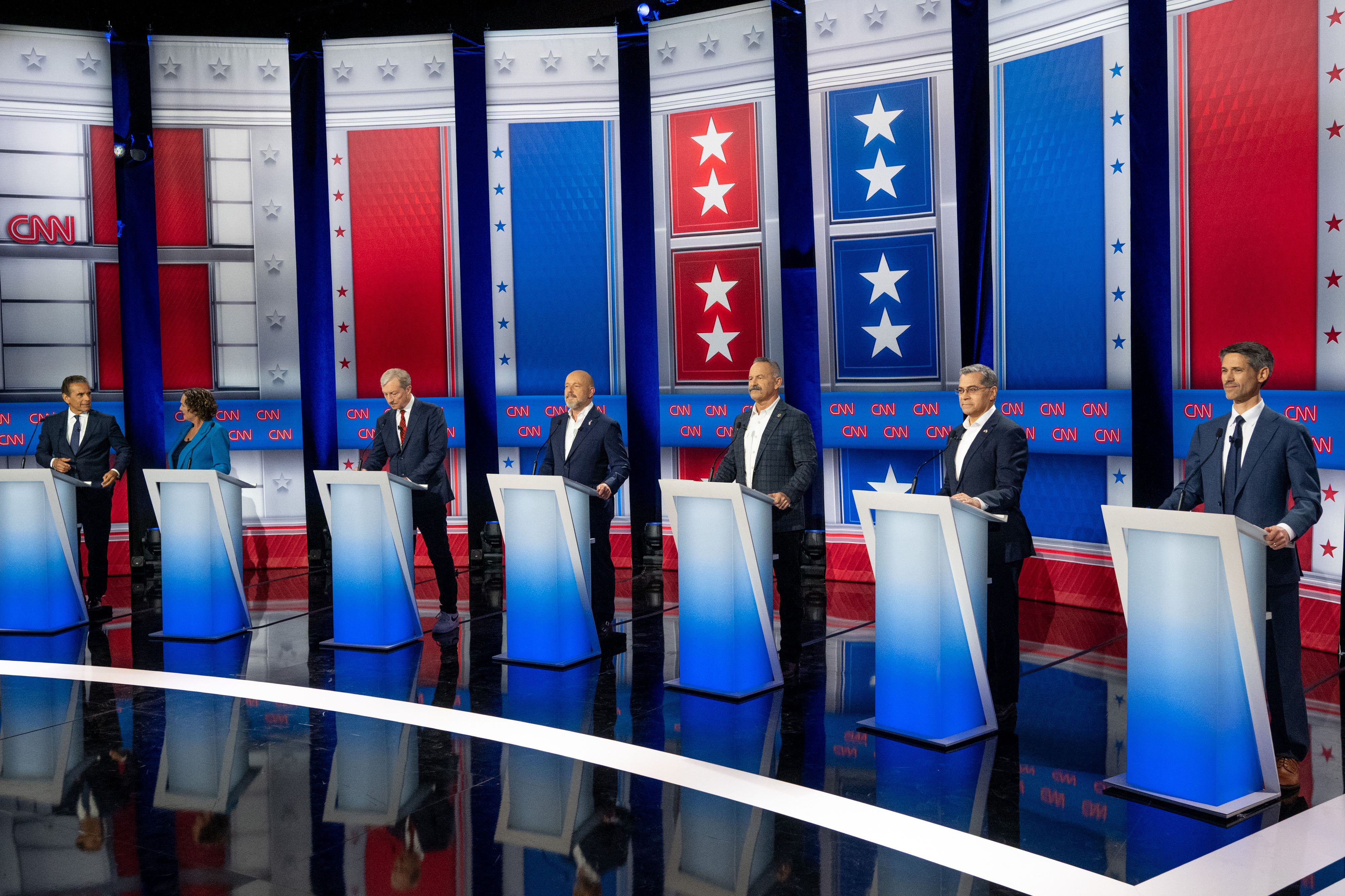L to R; Antonio Villaraigosa, Katie Porter, Tom Steyer, Steve...