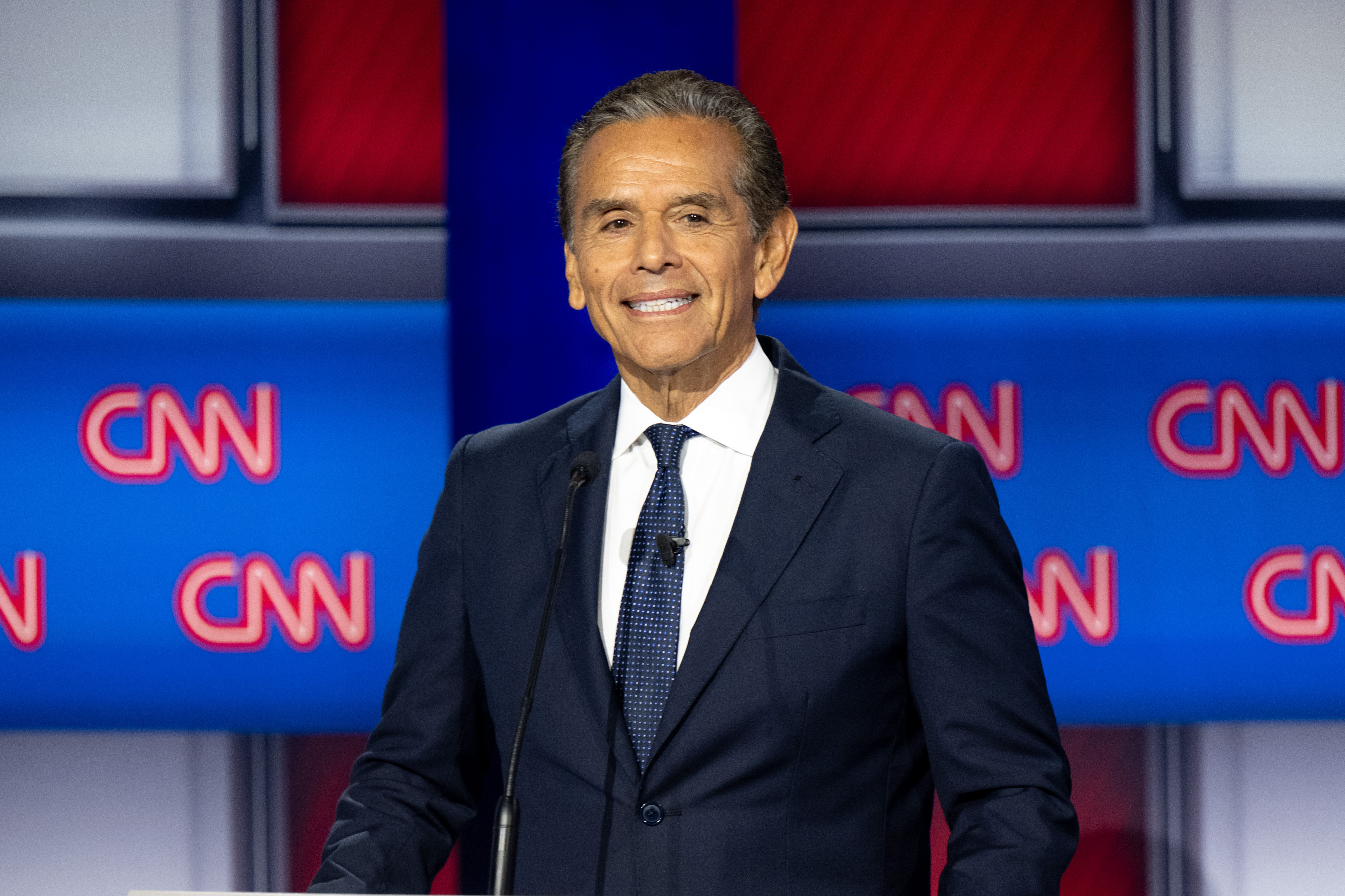 Antonio Villaraigosa, candidate for governor of California, on stage in...