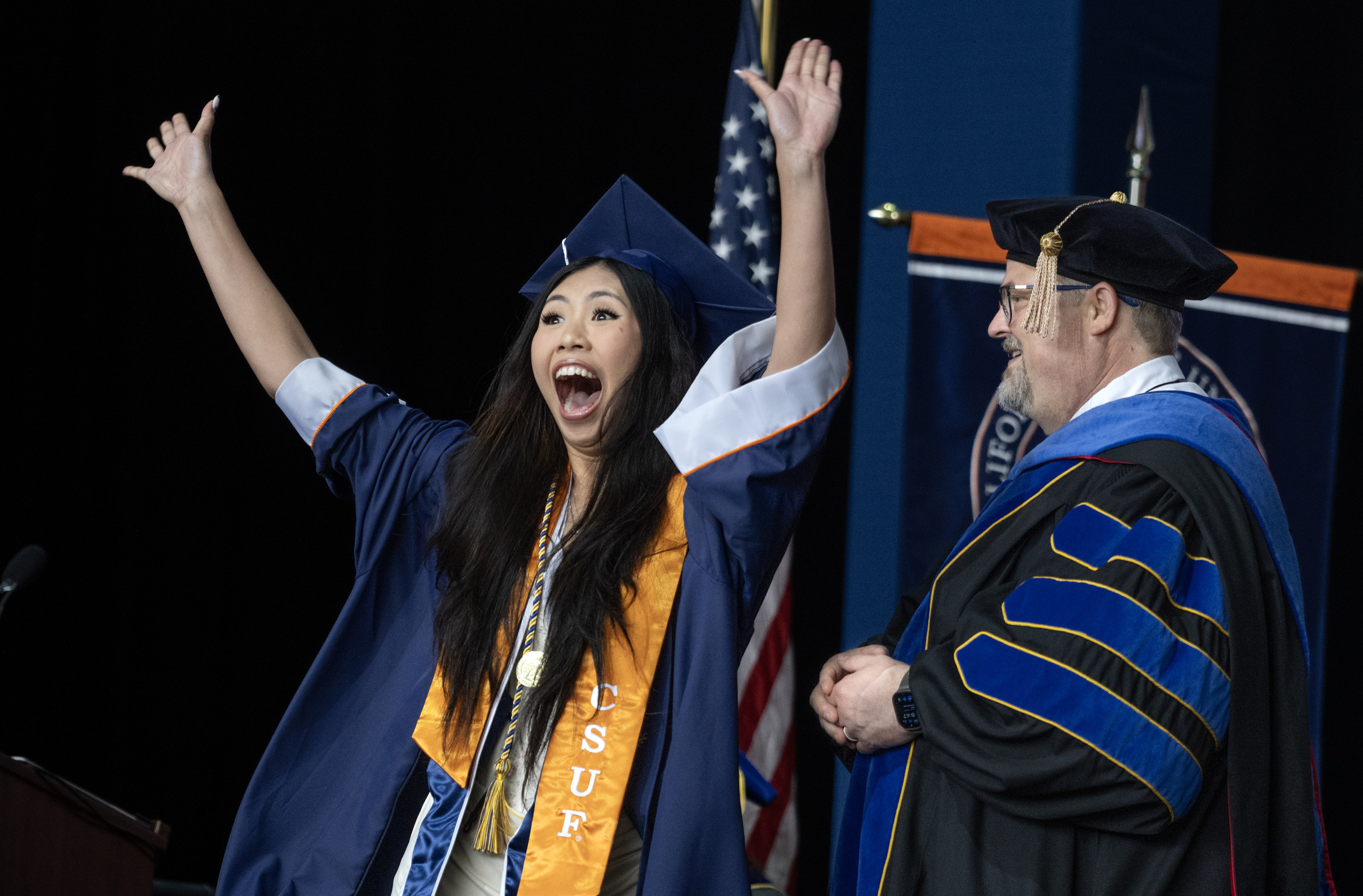 Jocelyn Nguyen acknowledges her friends and family while walking on...