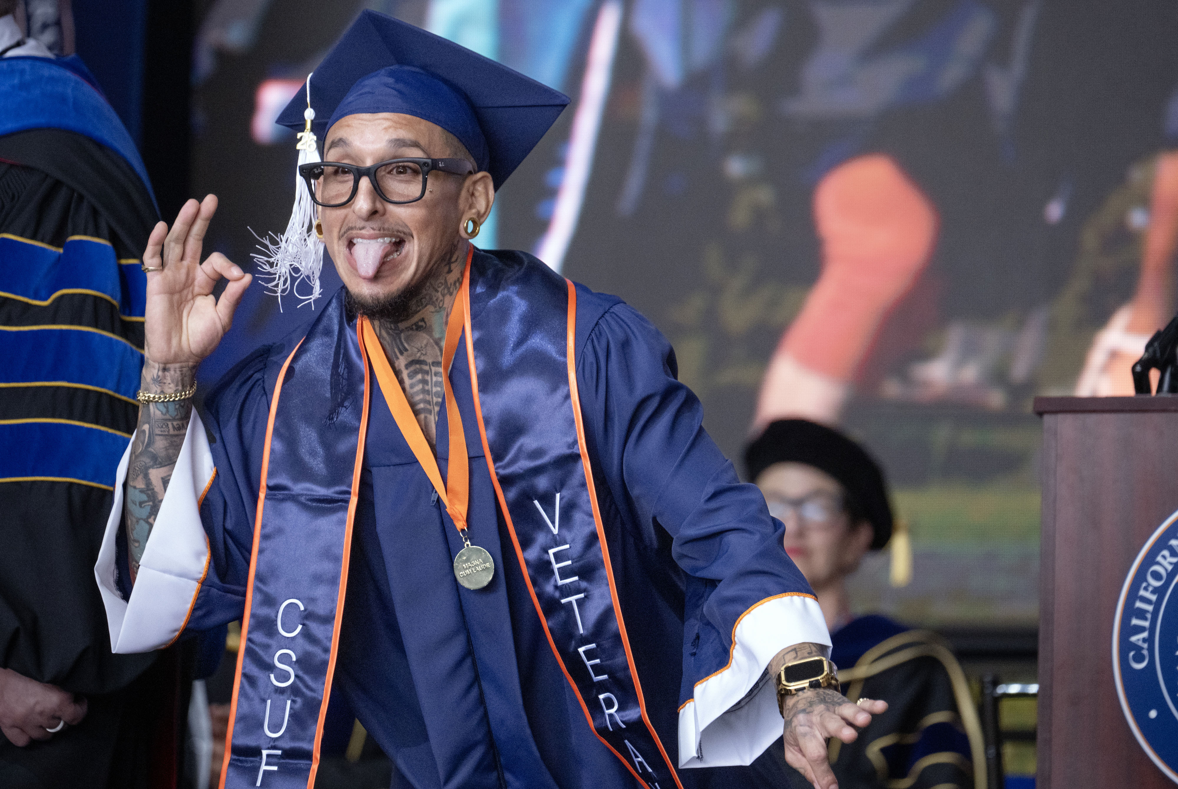 Andrew Romeo Rios has reason to celebrate on stage as...