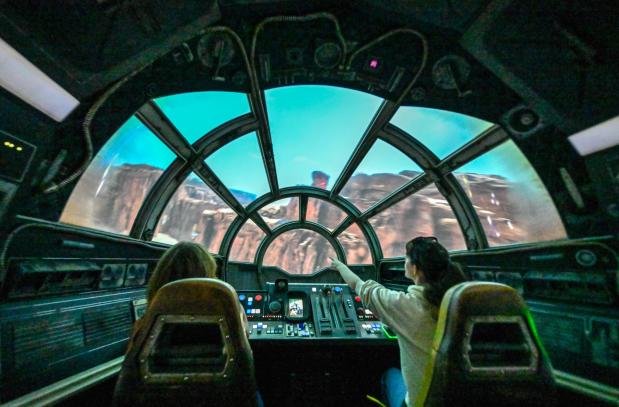 Millennium Falcon: Smugglers Run in Star Wars: Galaxy's Edge at Disneyland in Anaheim, CA, on Wednesday, May 20, 2026. The updated ride lets visitors pick from the three different destinations - Bespin (Cloud City), Endor (Wreckage of the second Death Star) or Coruscant (The city-planet) - and appearances by The Mandalorian and Grogu. (Photo by Jeff Gritchen, Orange County Register/SCNG)
