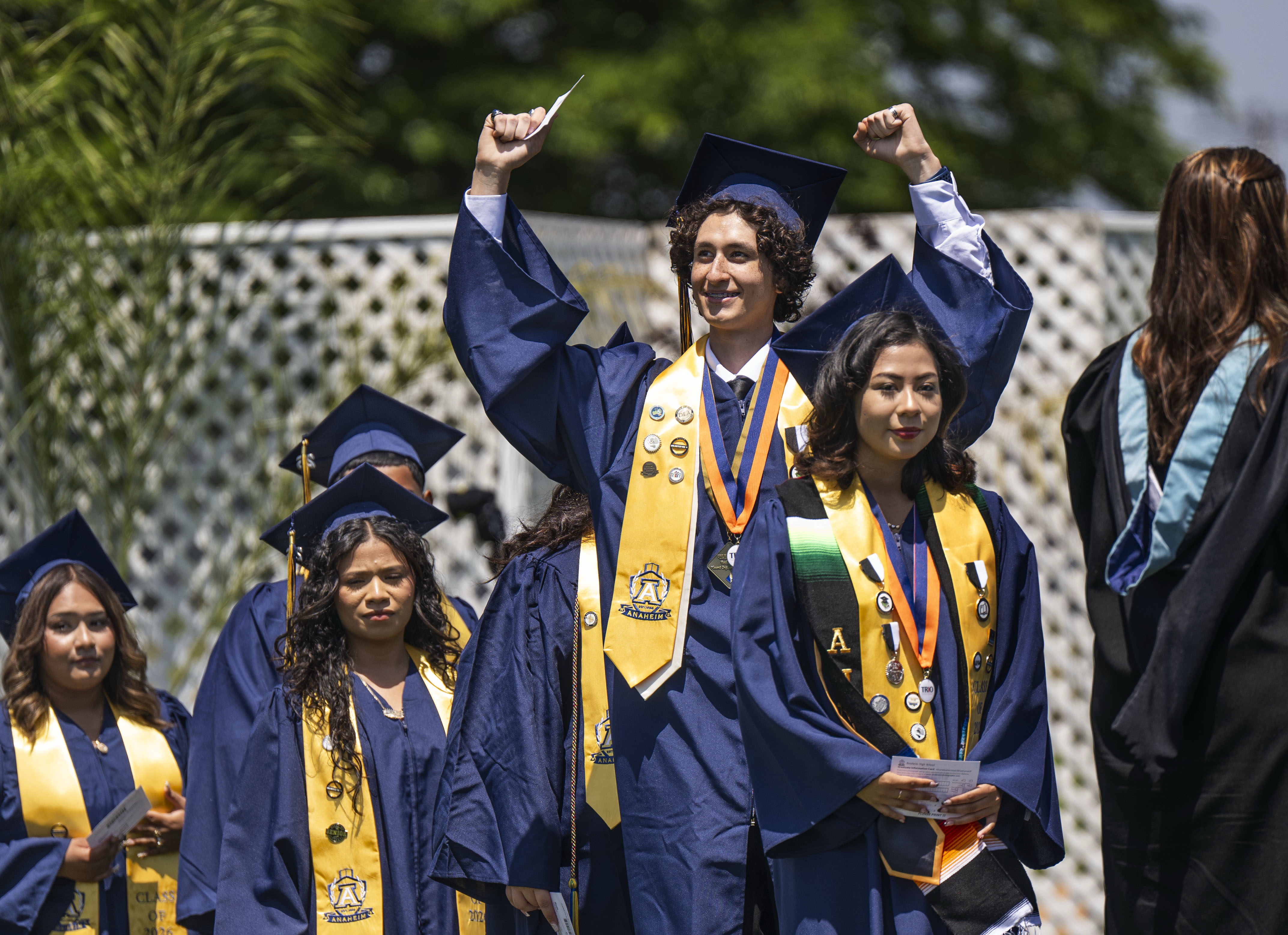 Graduates line up to receive their diplomas during the Anaheim...