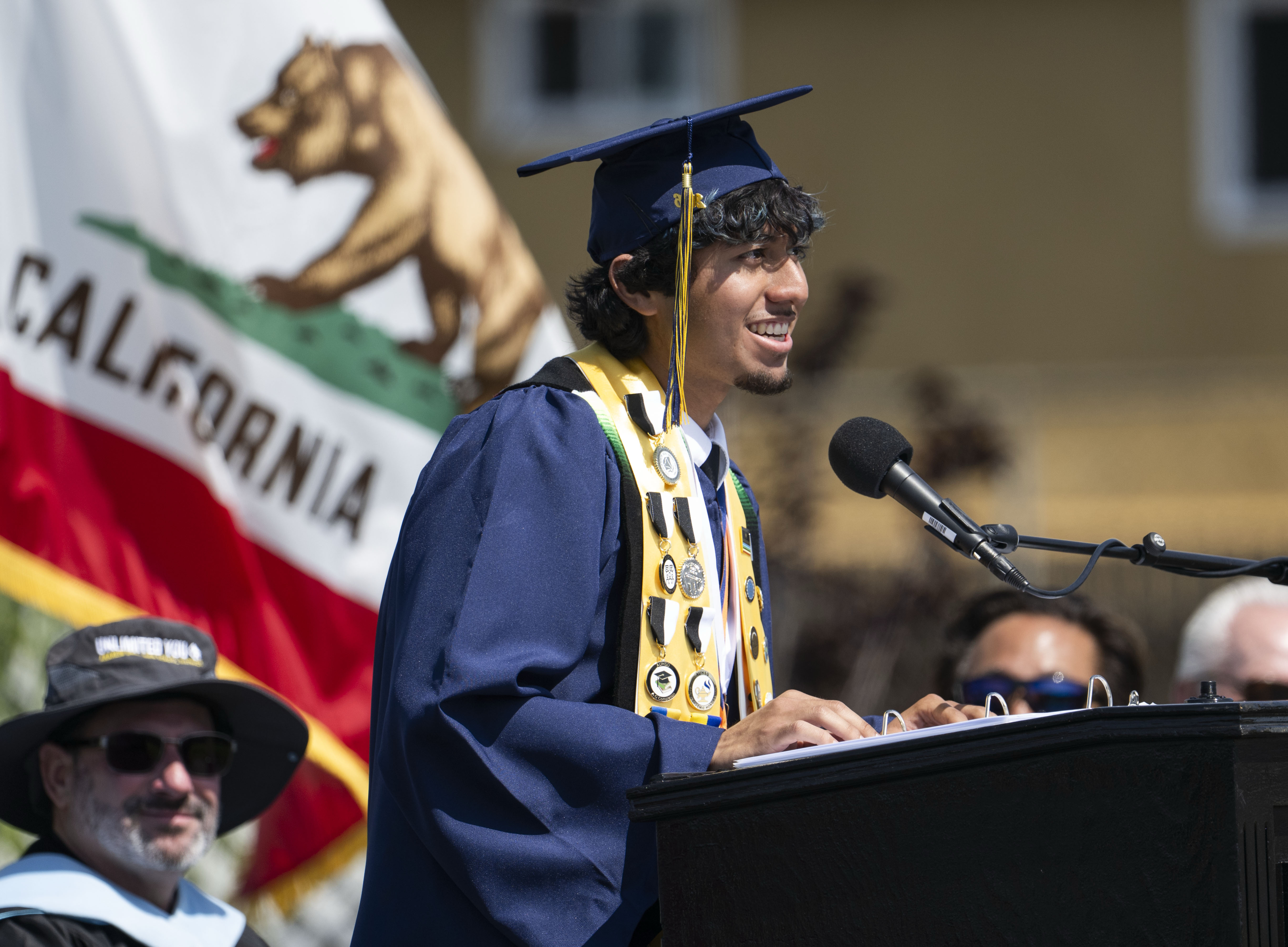 Patrick Medrano delivers one of the Senior Class speeches at...