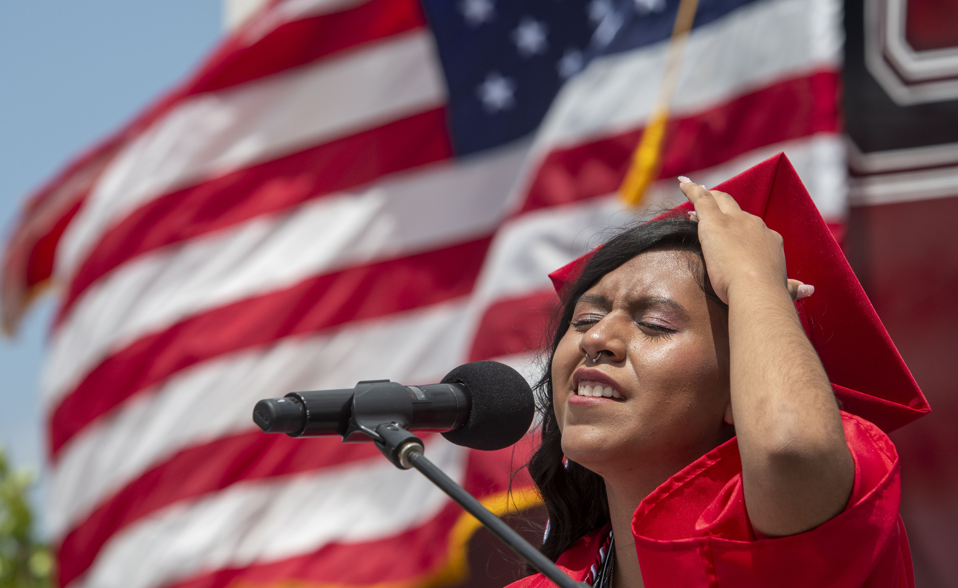 Daniela Nieto sings the national anthem during the Garden Grove...