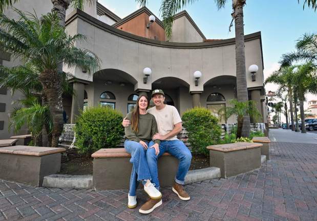 Matt and Winnona Tobey outside their new restaurant location, Champagnes Kitchen, at the corner of Main Street and Olive Street in Huntington Beach, CA, on Wednesday, April 1, 2026. (Photo by Jeff Gritchen, Orange County Register/SCNG)
