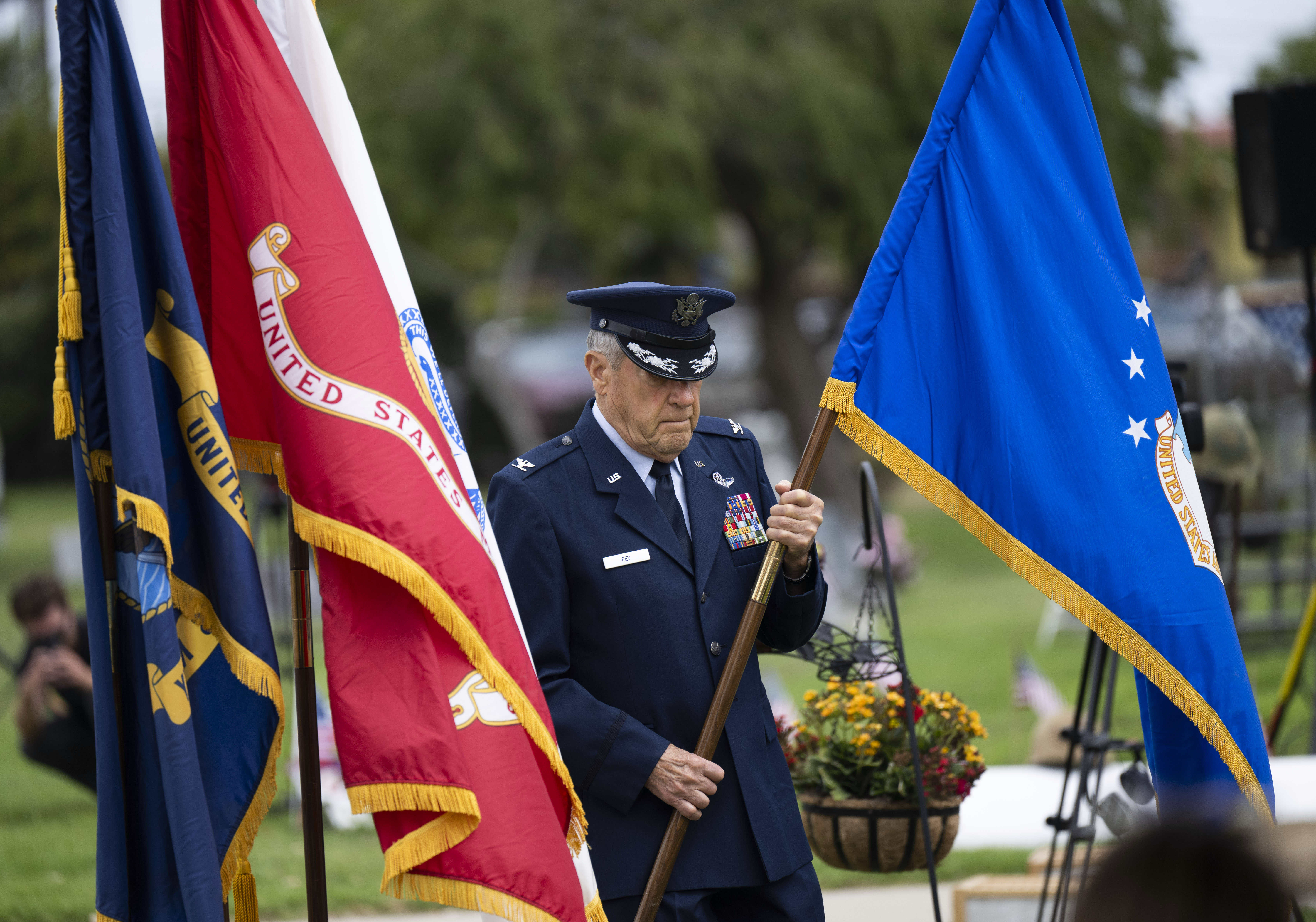 David Fey carries the Air Force flag in the Parade...
