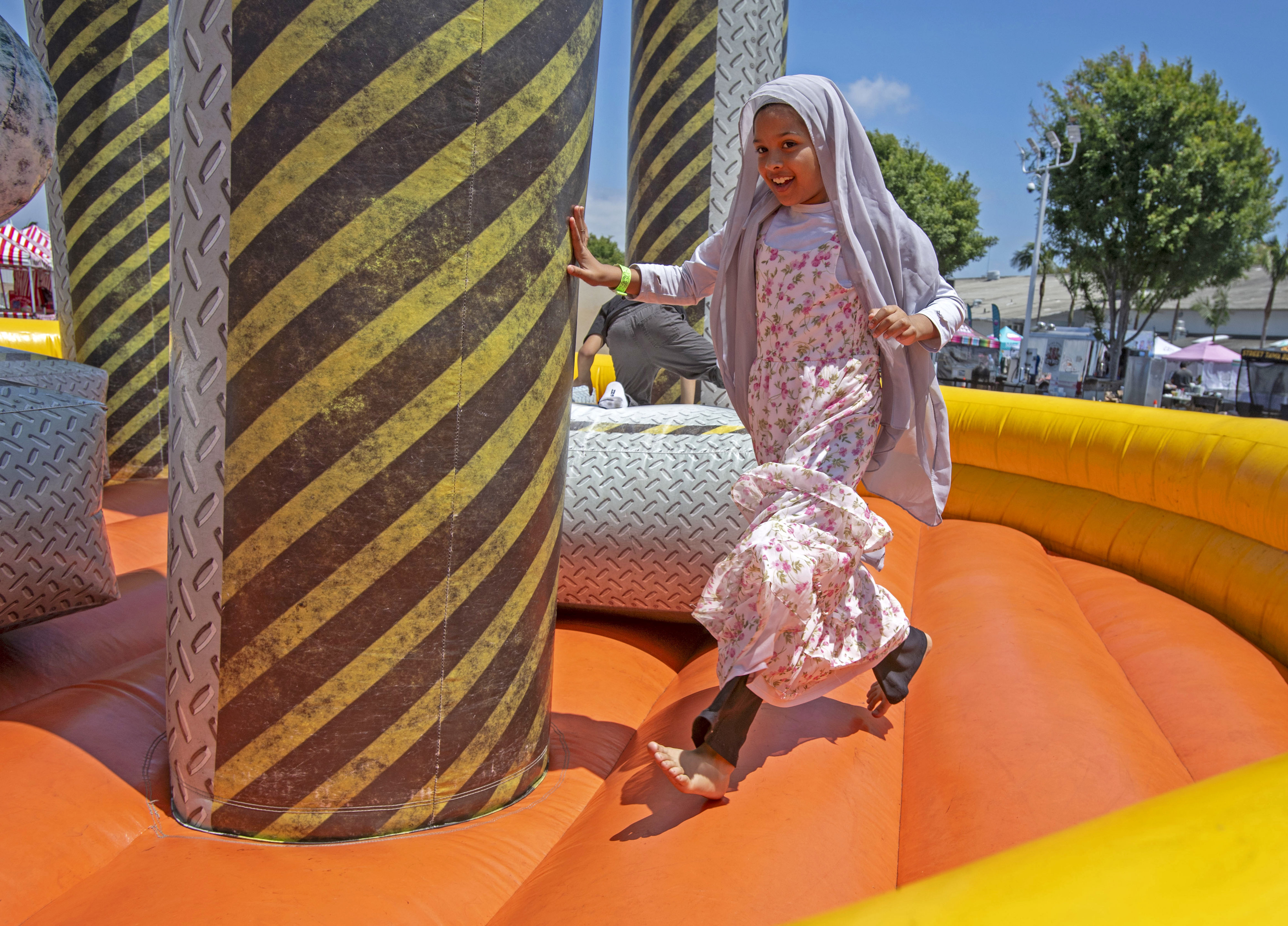 Aabedah Patel, 9 of Lawndale, plays on one the bounce...