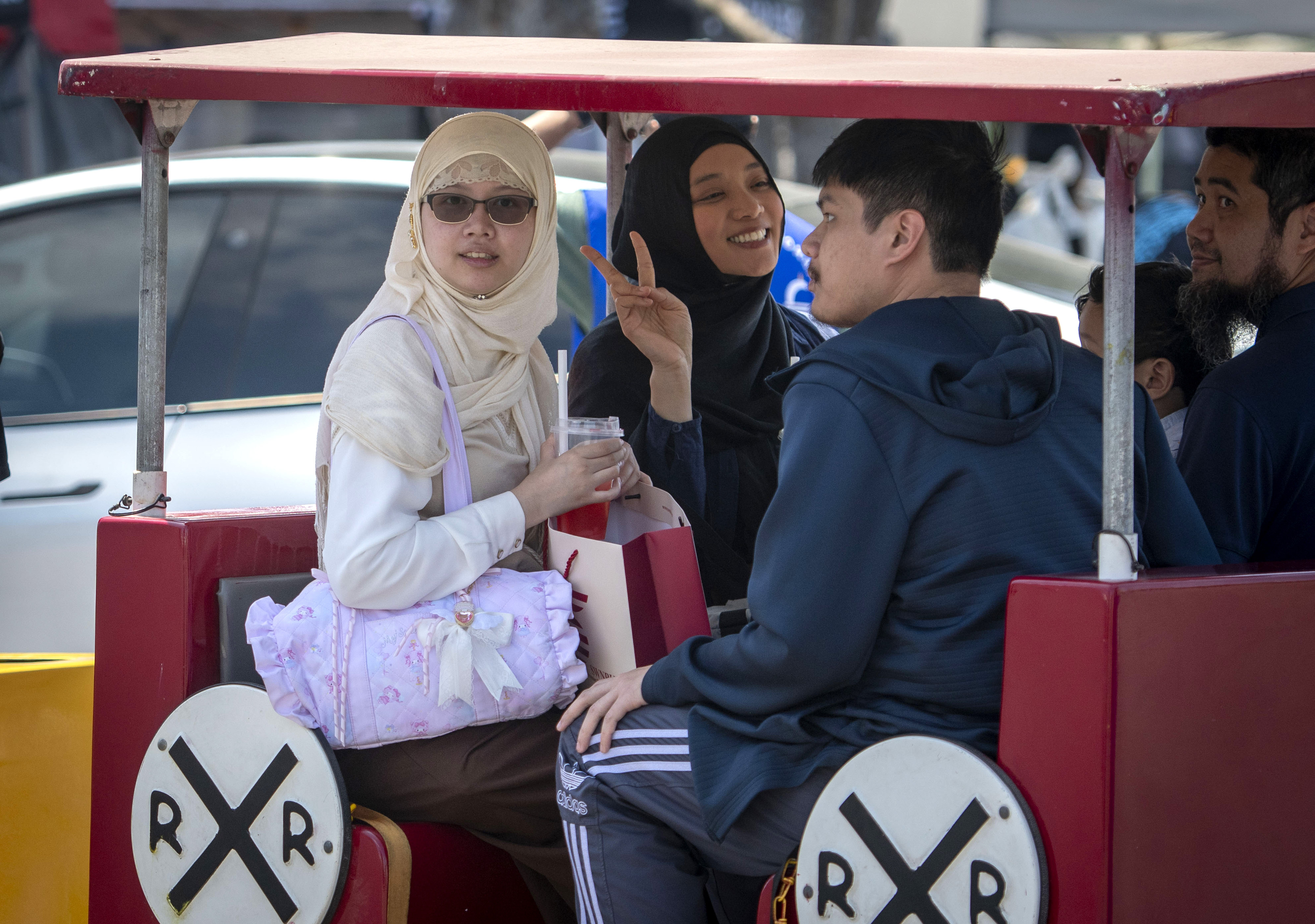 Visitors take in a train ride during the celebration of...
