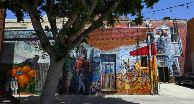 Viva Santa Ana, a community mural in the alley behind 4th Street between Main Street and Bush Street in Santa Ana, CA, on Monday, May 11, 2026. Santa Ana has introduced a Public Art and Preservation Policy, intended to formalize how the city commissions, preserves and potentially removes public art. (Photo by Jeff Gritchen, Orange County Register/SCNG)
