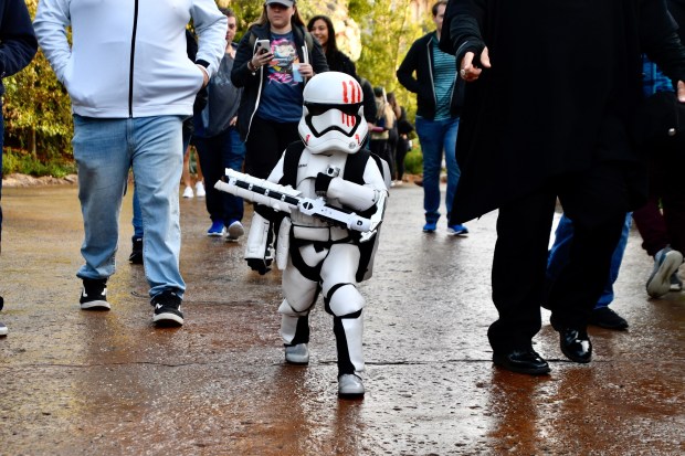 Malachi Rodriguez, 5, walks around Star Wars: Galaxy's Edge in a custom-made Finn stormtrooper costume on the opening day of Rise of the Resistance at Disneyland in Anaheim, CA, on Friday, Jan. 17, 2020. (Photo by Jeff Gritchen, Orange County Register/SCNG)