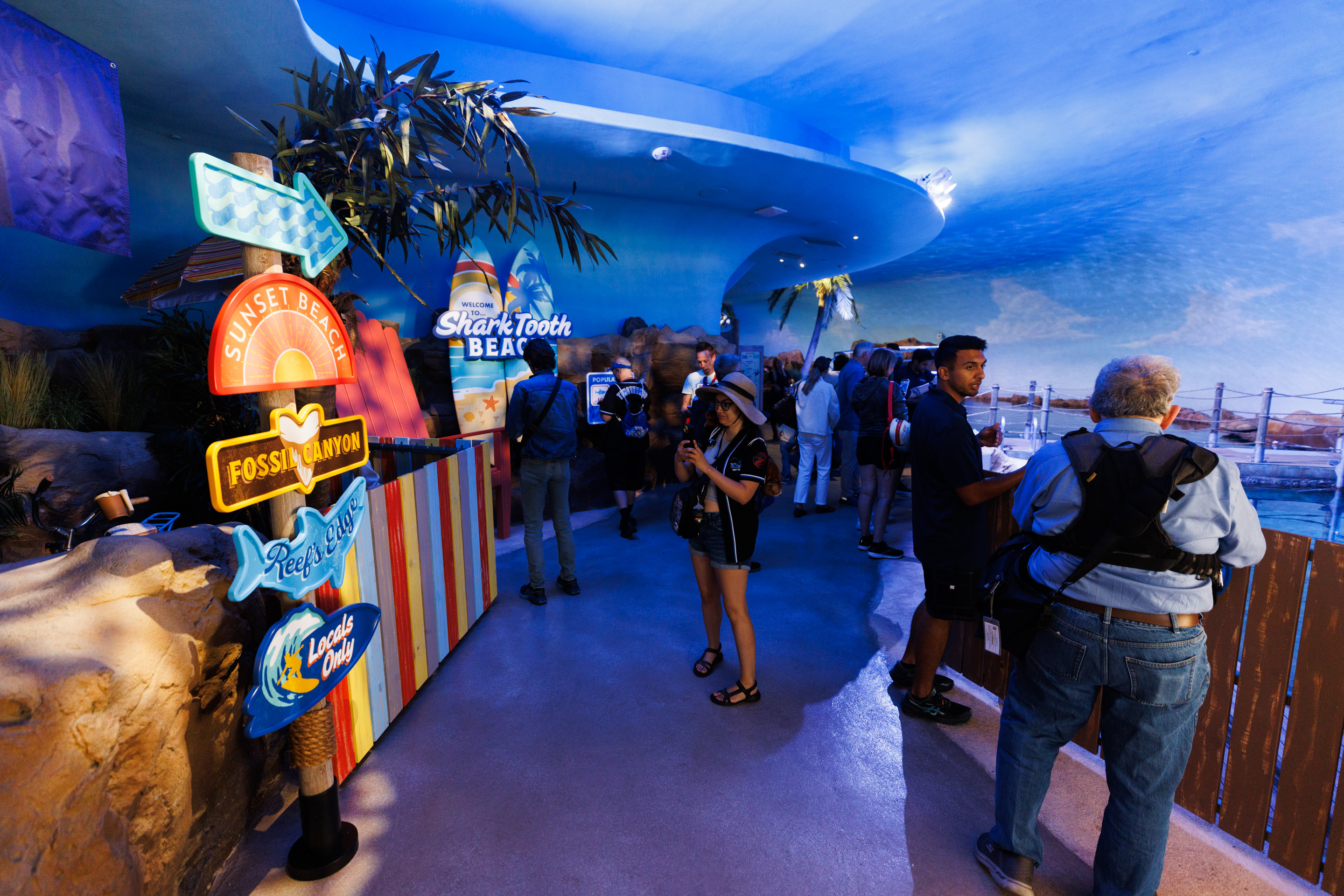 The entrance to the Shark Encounter exhibits where visitors can...