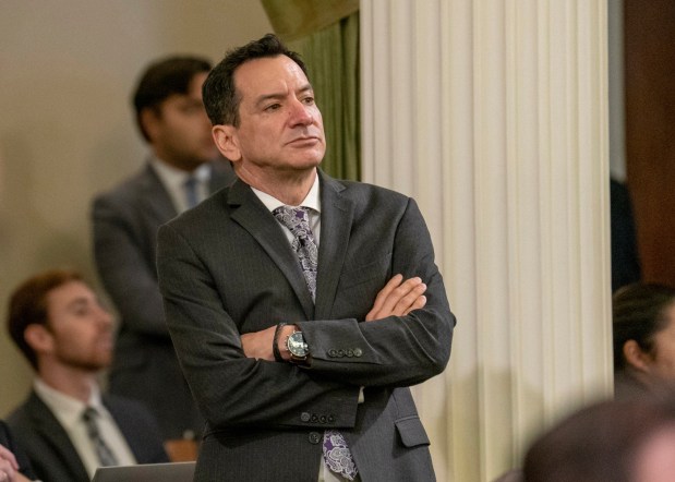 Then-Assembly Speaker Anthony Rendon watches lawmakers debate a bill in the state Capitol in Sacramento on June 1, 2023. Rendon cites his experience as speaker during President Trump's first term as one reason he stands out as a superintendent candidate. (AP Photo/Rich Pedroncelli, File)
