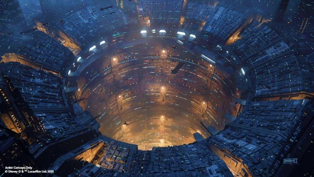 Concept art of a Coruscant destination created for Millennium Falcon: Smugglers Run in Star Wars: Galaxy's Edge at Disneyland. (Courtesy of Disneyland)