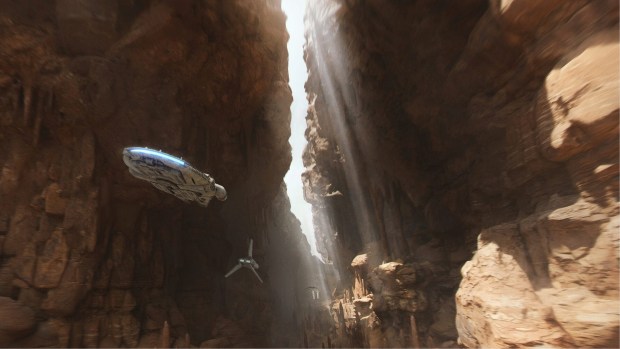 Concept art of a Tatooine destination created for Millennium Falcon: Smugglers Run in Star Wars: Galaxy's Edge at Disneyland. (Courtesy of Disneyland)