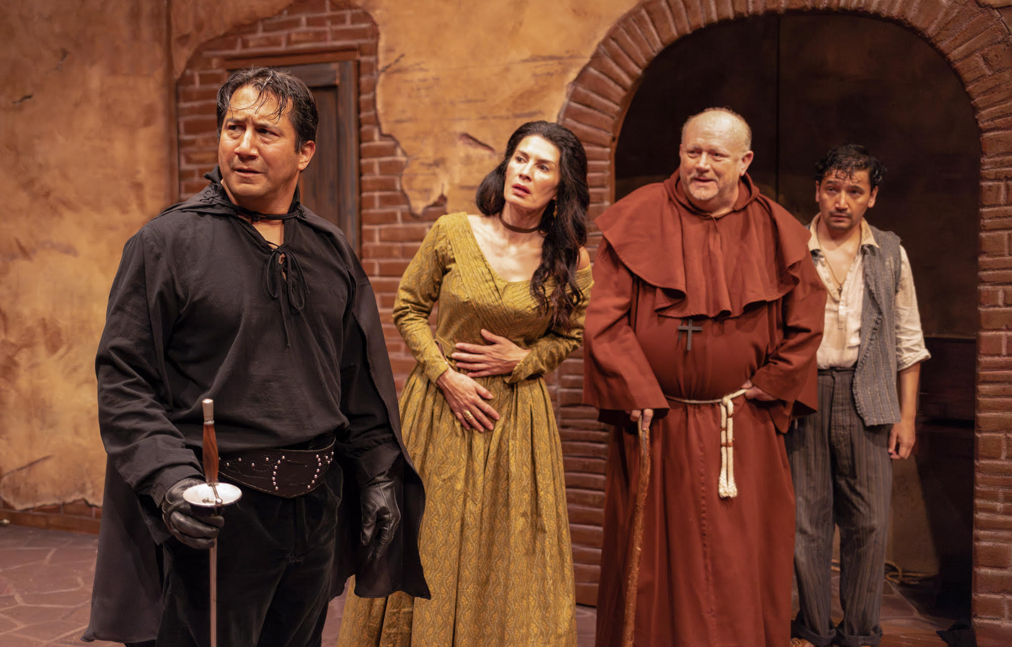 From left, Don Diego Vega (Andy Pinon), Delphina (Liz Alvarado),...