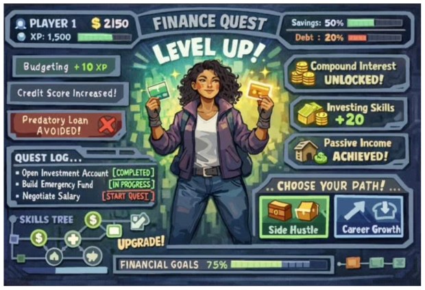 Winning entry, titled "Level Up Financial Freedom," by Avery Feldman, 11th grader at Rochester High School. (Oakland County Treasurer's office)
