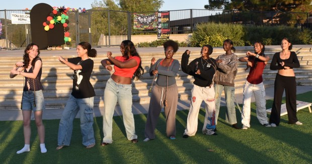Students from various Poway Unified high schools dance together during the BSU Link-Up on May 20 at Rancho Bernardo High. (Elizabeth Marie Himchak)