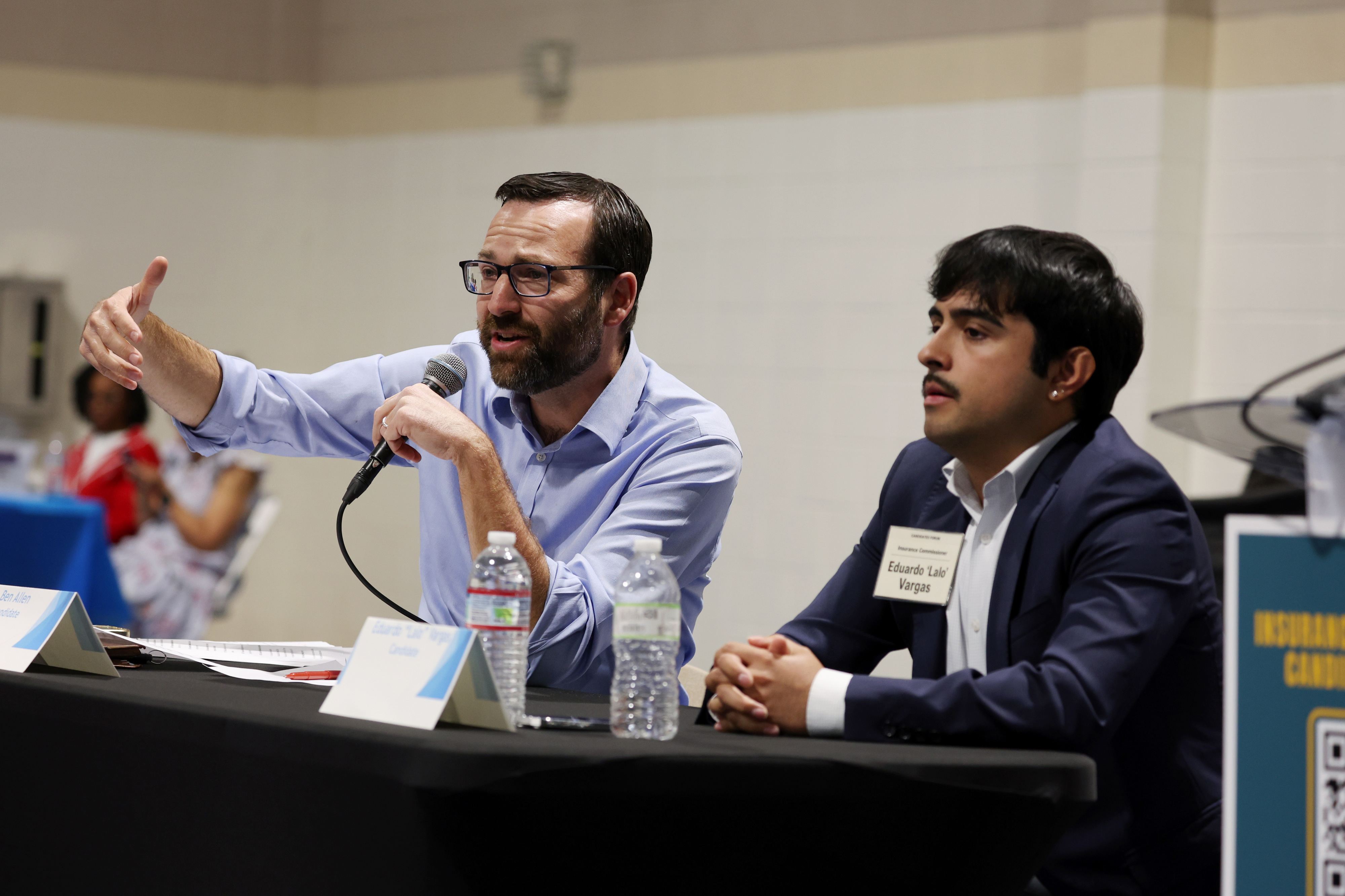 California Insurance Commissioner candidate Ben Allen, left, speaks alongside fellow...