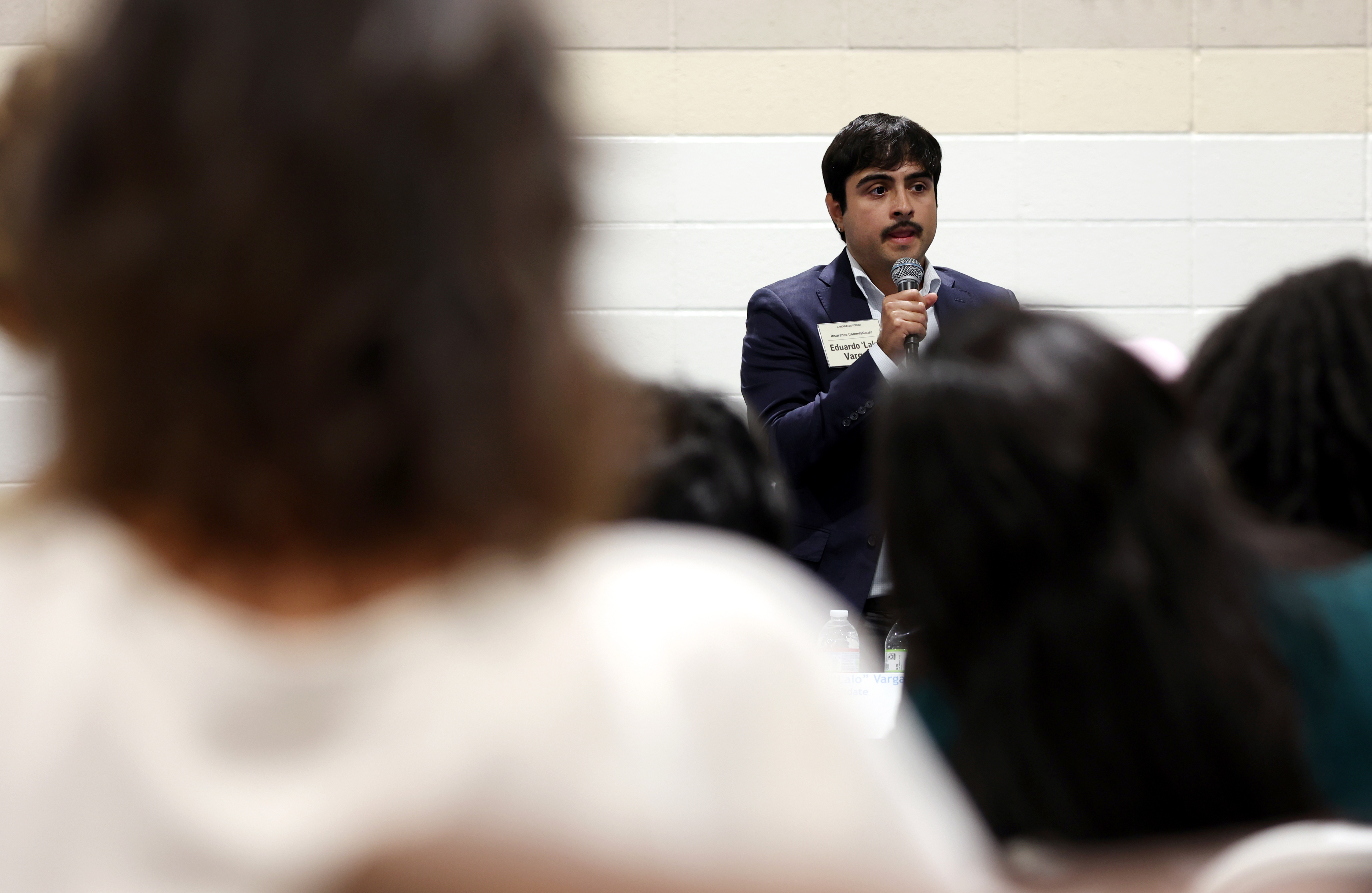 California Insurance Commissioner candidate Eduardo âLaloâ Vargas speaks during a...
