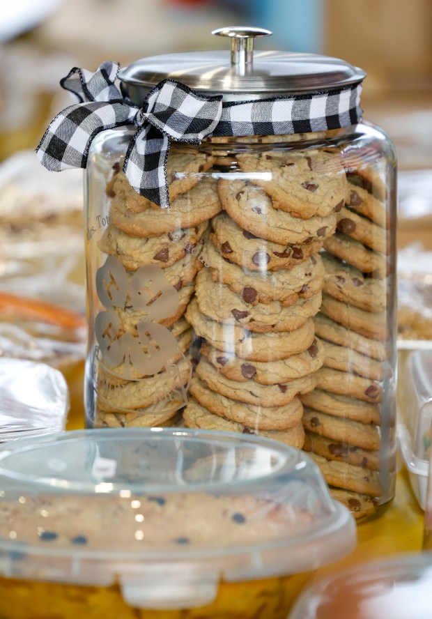 Mrs. Toth's World Famous Chocolate Chip Cookies is a traditional favorite at the pie auction. The perpetual glass jar is engraved with the name of each year's buyer. In the past, the cookies sold for $1,500. (Stephanie Rene Ogilvie)