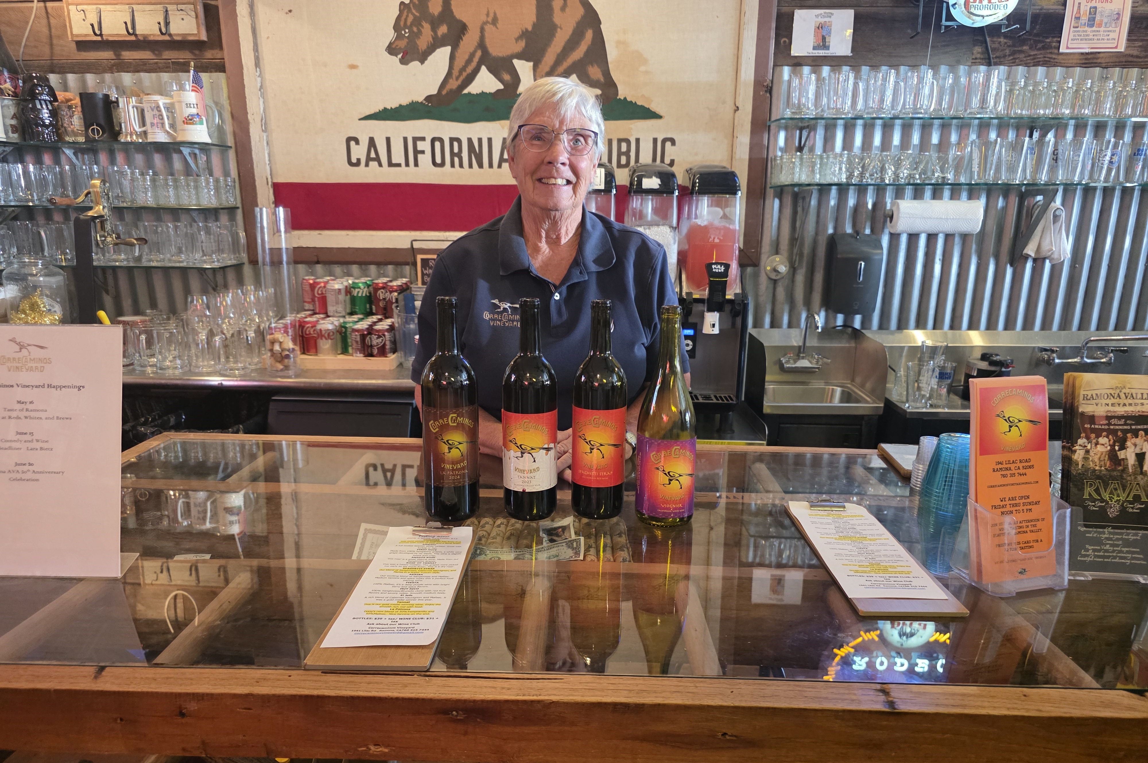 Sue Robinson, co-owner of Correcaminos Vineyard in Ramona, poured wines...