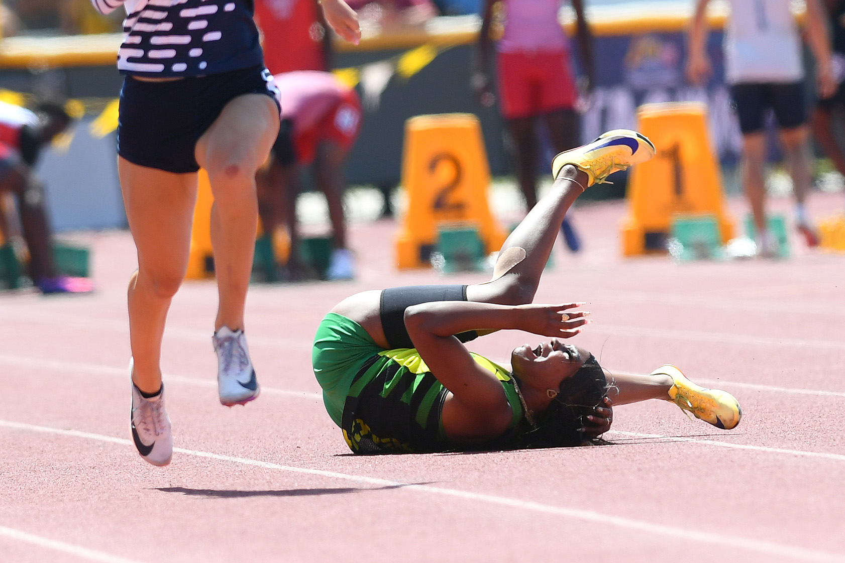 Long Beach Polyâs Aniyah Brooks suffers an injury during the...
