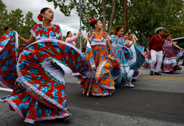 Dancers with Folklorico National Mexicano perform during the 3rd Annual San Jose Cinco de Mayo Cultural Parade & Festival as they head south down South King Road in San Jose, Calif., on Sunday, May 3, 2026. (Nhat V. Meyer/Bay Area News Group)