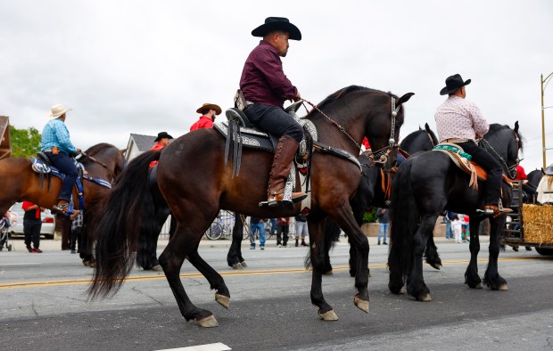 Riders head south down South King Road in a vintage police car during the 3rd Annual San Jose Cinco de Mayo Cultural Parade & Festival in San Jose, Calif., on Sunday, May 3, 2026. (Nhat V. Meyer/Bay Area News Group)