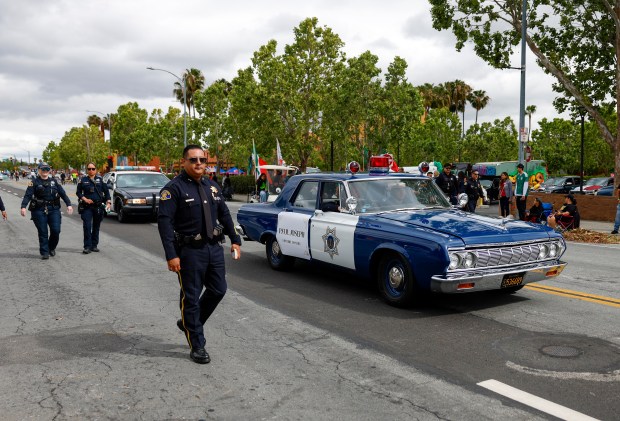 Vintage San Jose Police cruisers head south down South King Road in a vintage police car during the 3rd Annual San Jose Cinco de Mayo Cultural Parade & Festival  in San Jose, Calif., on Sunday, May 3, 2026. (Nhat V. Meyer/Bay Area News Group)