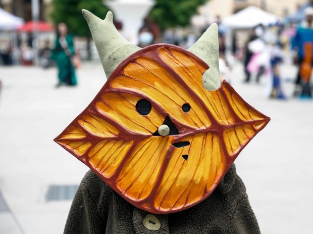 Kate Fitt, of Sebastopol in Sonoma County, is dressed as a Korok from The Legend of Zelda, at FanimeCon at San Jose McEnery Convention Center in San Jose, Calif., on Sunday, May 28, 2023. (Shae Hammond/Bay Area News Group)