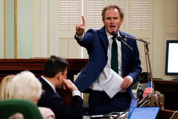 Republican Assembly member James Gallagher here shown in the Capitol on August 21, 2025 has announced he will run for the U.S. House seat formerly held by Doug LaMalfa. (Photo by Justin Sullivan/Getty Images)
