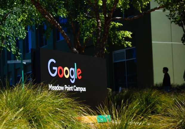 A Google employee walks on the Meadow Point Campus in San Jose, Calif., on Wednesday, April 29, 2026. (Shae Hammond/Bay Area News Group)