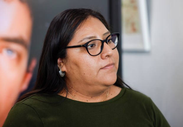 Berenice Hernandez talks, in opposition, about a potential U.S. Immigration and Customs Enforcement detention center in Gilroy, Calif., on Thursday, May 14, 2026. (Nhat V. Meyer/Bay Area News Group)