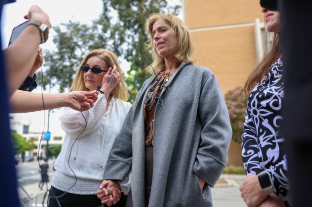 Mothers of the victims, who wish to remain unnamed, speak during a press conference after the sentencing of Shannon O'Connor at Hall of Justice in San Jose, Calif., on Thursday, May 28, 2026. (Shae Hammond/Bay Area News Group)