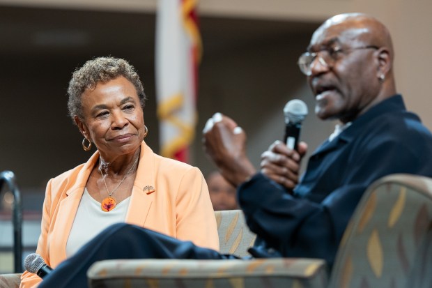 Actor Delroy Lindo, right, is interviewed by mayor Barbara Lee, left, at Oakland City Hall in Oakland, CA on Wednesday, May 6, 2026. Lindo, a longtime Oakland resident is critically acclaimed for his performances on such films as Get Shorty and Sinners, as well as in theater and on television. (Don Feria for Bay Area News Group)