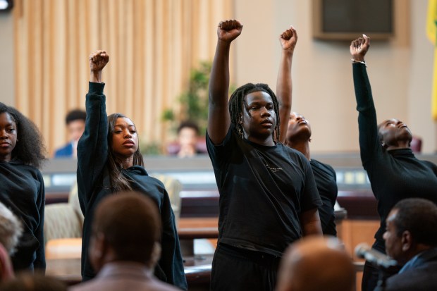 Students from the Oakland School for the Arts open ceremonies for Actor Delroy Lindo who was honored by mayor Barbara Lee with the key to the city at Oakland City Hall in Oakland, CA on Wednesday, May 6, 2026. Lindo, a longtime Oakland resident is critically acclaimed for his performances on such films as Get Shorty and Sinners, as well as in theater and on television. (Don Feria for Bay Area News Group)