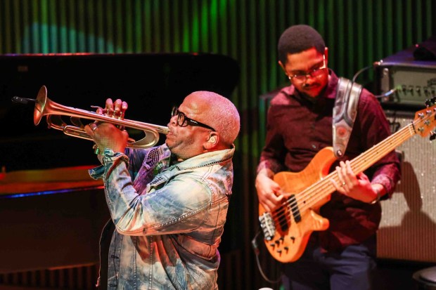 Terence Blanchard, left, on trumpet, performs during the John Coltrane and Miles Davis Centennial concert at the SFJAZZ Center in San Francisco, on Thursday, May 28, 2026. (Ray Chavez/Bay Area News Group)