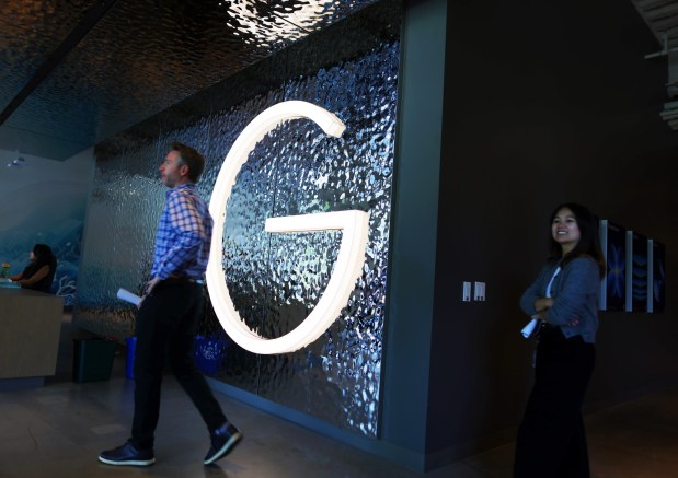 Lobby area of Building 7 at the Google Meadow Point Campus on Monday, May 11, 2026, in San Jose, Calif.  (Aric Crabb/Bay Area News Group)