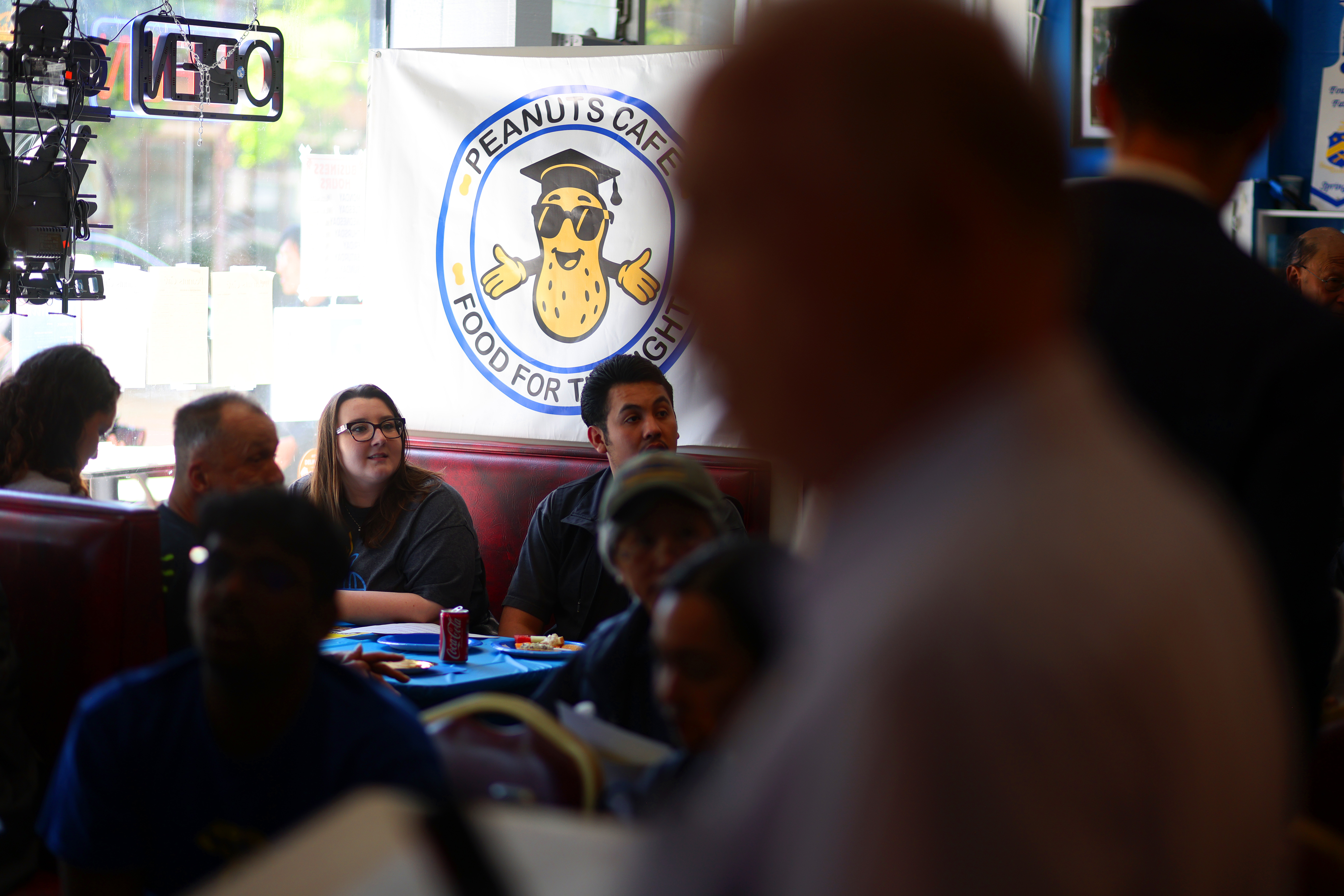 Patrons fill the dining room area of Peanuts Deluxe Cafe...