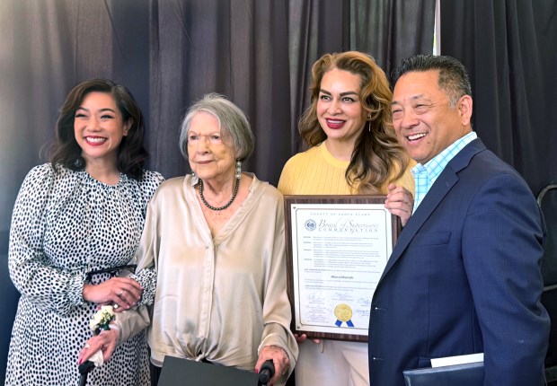Former Santa Clara County Supervisor Blanca Alvarado, second from left, stands with Santa Clara County Supervisors Betty Duong and Sylvia Arenas and Alum Rock Counseling Center CEO David Mineta at ARCC's fundraising lunch at the Mexican Heritage Plaza in San Jose on Friday, May 22, 2026. (Sal Pizarro/Bay Area News Group)