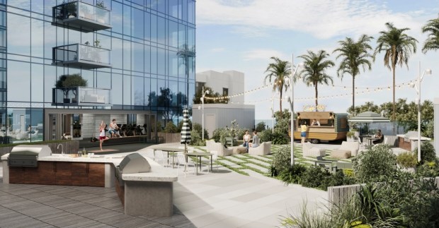 Activity and gathering areas for the two housing towers at 188 West St. James Street in downtown San Jose, concept image.(Steinberg Hart)