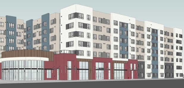 Affordable housing development consisting of 272 apartments located at 860 West San Carlos St. in San Jose, concept.(Swenson Architecture)
