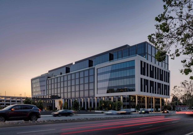 One Santana West office building at 3155 Olsen Drive in the Santana Row mixed-use restaurant, retail, entertainment, housing and hotel neighborhood in San Jose.(Federal Realty)