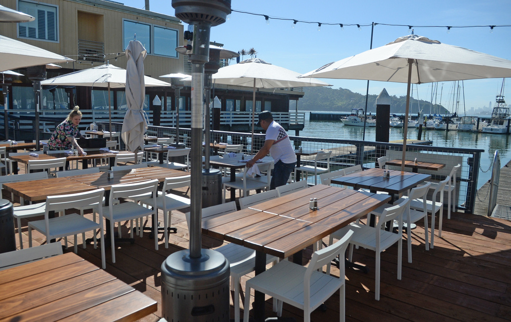 The deck of Sam’s Anchor Cafe awaits the weekend brunch...