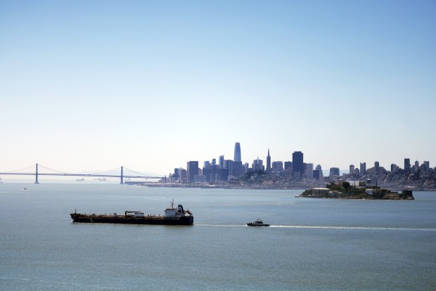A tanker ship moves through San Francisco Bay on Tuesday, May 19, 2026 near San Francisco, Calif. (Aric Crabb/Bay Area News Group)